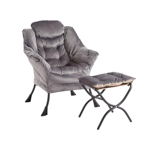 Sillón Lazy con Reposa Pies Plegable Gris Oscuro miniatura 1