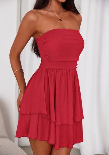 Image of PRETTYGARDEN Women's 2026 Summer Strapless Tube Mini Dress Off Shoulder Smocked Ruffle A Line Flowy Short Party Club Dresses