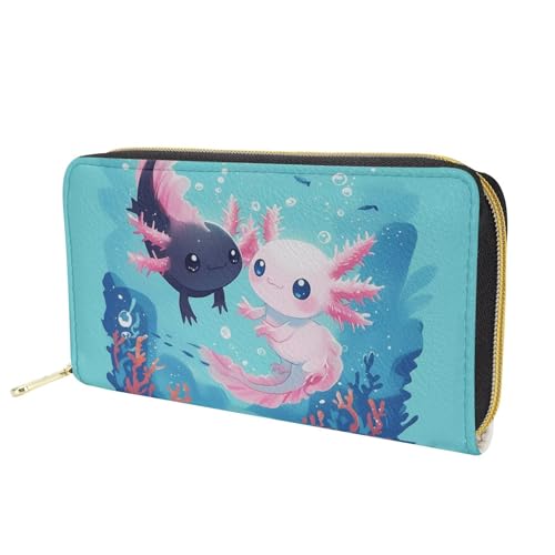 Axolotl Wallet with Zipper for Women Leather Card Holder Purse Women's Clutch Wallet with Coin Pocket and ID Window4