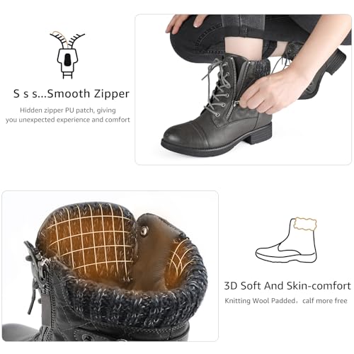 Image of STQ Womens Combat Boots Lace Up Ankle Booties With Side Zipper Fall Winter