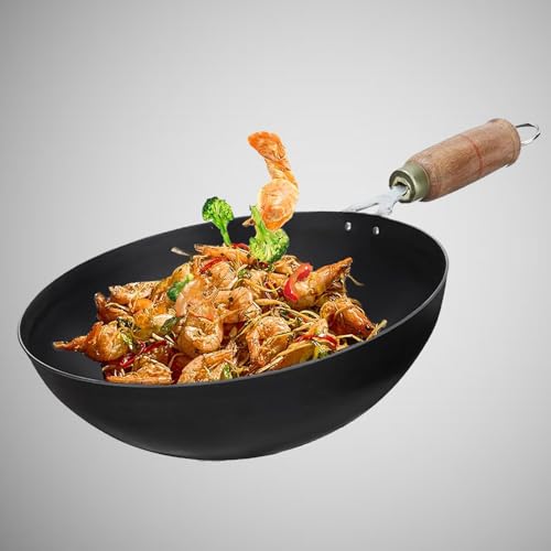 Pure Iron woks Cooking/Kadai for Frying with Wooden Handle|Stir F...