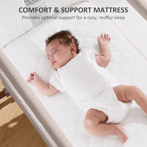 3 in 1 Baby Bassinet, Rocking Bassinet, Bedside Bassinet, 6-Height Adjustable, Bassinet Bedside Sleeper, Bedside Bassient for Baby with Comfy Mattress, Breathable Mesh, Large Storage Basket