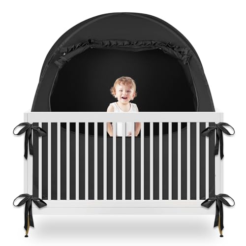 Blackout Baby Sleep Tent Sleep Pod, Pop Up Crib Blackout Cover Canopy for Naps at Home and Traveling, Fits Full Size Crib, Pack n Play, and More with Safe Bottom Design, Blocks 98% Light