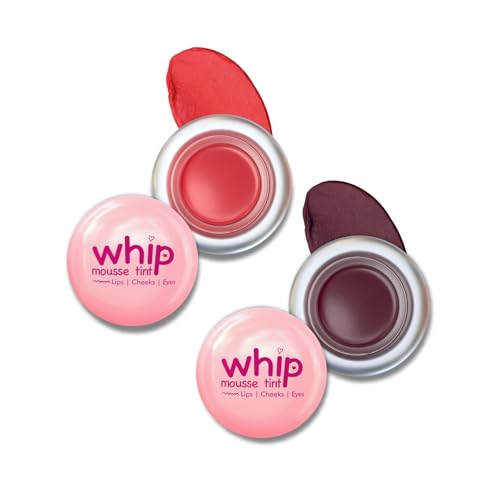 Image of Glam21 Whip Mousse Tint 3-in-1 | Lip, Cheek & Eye Tint | Vitamin E, Jojoba Oil & Shea Butter | Waterproof, Long-Lasting, Highly Pigmented | Lightweight Travel-Friendly Makeup | 4gm Each | Combo Pack Of 2 (Cherry Red&Plum Star)