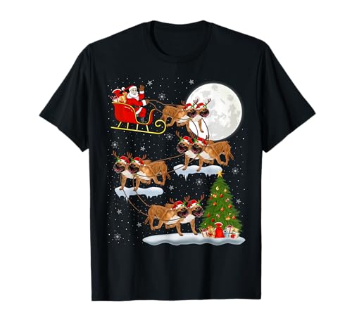 Xmas Lights Santa Riding French Bulldog Christmas T-Shirt