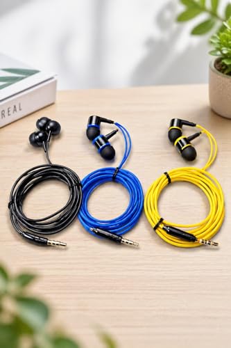Image of Vami Stores Wired Earphones in-Ear with Mic, HD Sound with High Bass, 3.5mm Jack (Pack of 3)