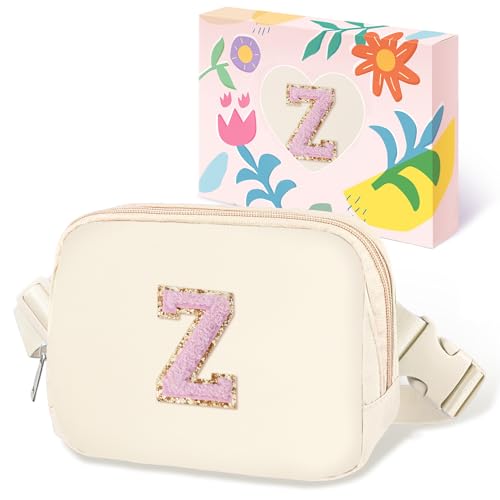 Image of COSHAYSOO Valentines Birthday Initial Gifts for Women Teen Girls 5 6 7 8 9 10 11 12 13 14 Year Old Ivory Fanny Pack for Girls Belt Bag Crossbody Travel Purse Unique Trendy Cute Stuff Chenille Letter Z