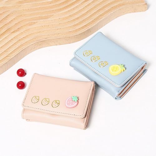 Mini 3 Folds Money Coin Purse strawberry decor PU Leather Credit Card Holoder INS Style Card Wallets for2