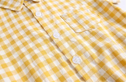 Baby Button Down Shirt, Gingham Plaid Short Sleeve Shirt Style Bodysuit, 0-3 Years4