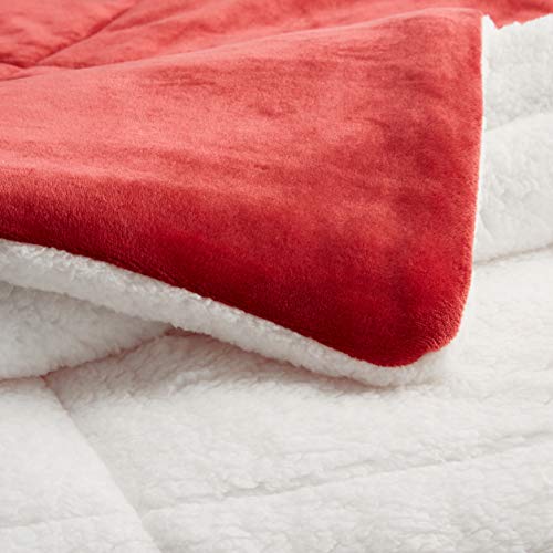 Image of Amazon Basics Ultra-Soft Micromink Sherpa 3-Piece Comforter Bed Set, King, Red, Solid