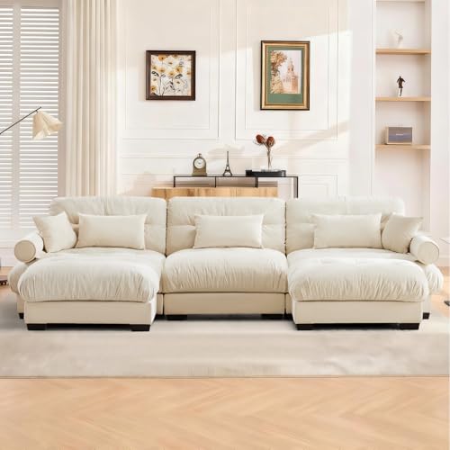 Image of SoarFlash Sectional Sofa Couch, U Shaped Modern Sofa with Solid Wood Legs, Couches Sofas for Living Room Apartment, Comfortable Small Couches for Apartment, Beige