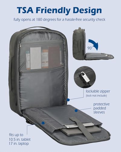 Hynes Eagle TSA Friendly Travel Backpack for Men Women Carry on Backpack 40L Flight Approved Laptop Backpack for 17 inches Compressible Weekender Bag Overnight Backpack Dark Grey3