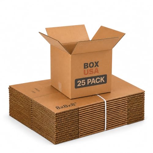 Image of BOX USA Cube Shipping Boxes 8 inchL x 8 inchW x 8 inchH (25-Pack) - Small Corrugated Cardboard Packaging Boxes for Shipping, Packing, Moving, and Storage at Home, Office, or Business
