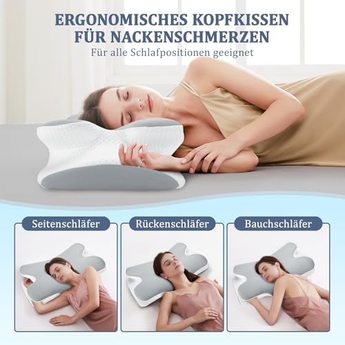 Untimaty Orthopädisches Nackenkissen aus Memory Foam - Ergonomisches Kopfkissen gegen Nackenschmerzen für alle Schläfer(