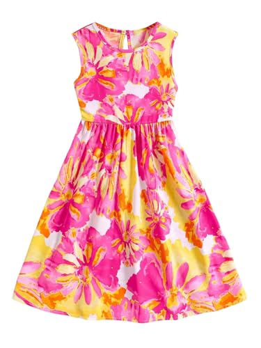 Floerns Girl's Boho Floral A Line Tank Dress Crew Neck Sleeveless Midi Dresses
