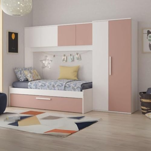 Cameretta a ponte con letto estraibile colore bianco e rosa antico - Pinky