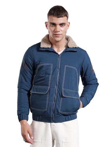 Image of The Indian Garage Co Men Regular Fit Placement Print Bomber Jackets