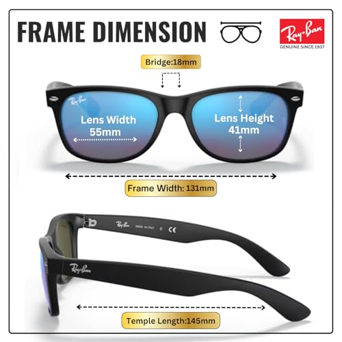 Image of Ray-Ban RB2132 NEW WAYFARER FLASH Square Shaped Sunglasses for Men & Women with Official RAYBAN Eyewear Kit
