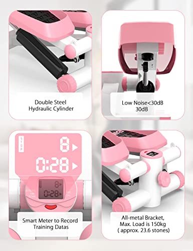 Tohoyard Steppers For Exercise, Mini Stepper With Lcd Monitor, Quiet Fitness Stepper With Resistance Bands, Gym Stair Stepper For Home Workout, Legs Arm Full Body Training, Pink#003 #TOP4