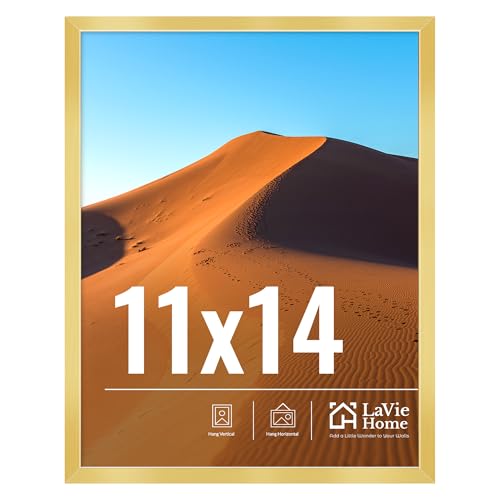 Image of LaVie Home 11x14 Picture Frame for Wall Display, 11x14 Gold Picture Frame with HD Plexiglas, 11 x 14 Poster Frame 1 Pack, Display Frame for Vertical or Horizontal, Classic Collection