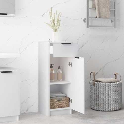 ATOMSTACK MAKER Armoire de salle de bain en bois - 32 x 33,5 x 90 cm - Blanc - Meuble de salle de bain moderne avec 1 tiroir et 1 porte - Résistant à l'humidité - Avec support mural
