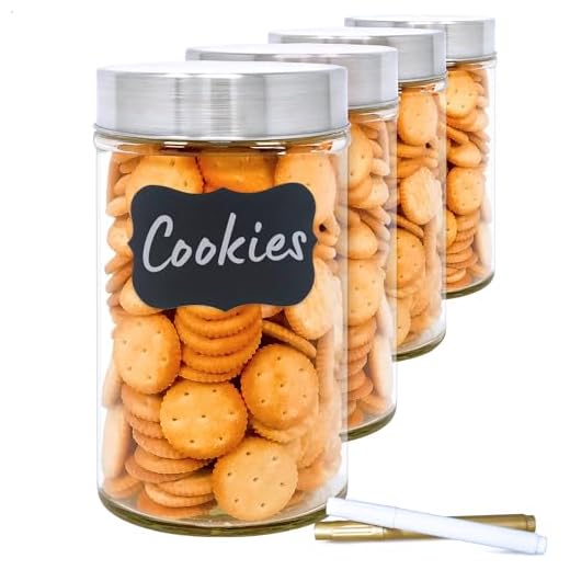Pack 4 Botes de Cristal, 0,85 L (16,5x10 cm), con Tapa de Acero Inoxidable Enroscable. Tarros Cristal.