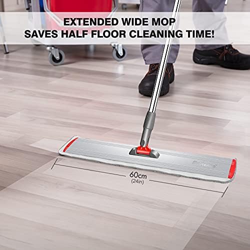 MASTERTOP Microfiber Floor Mop, 60cm Large Flat Mop with Aluminum Plate and 5 Washable Microfiber Pads, Commercial Dust Mop for Hardwood Laminate Tile Floor Cleaning