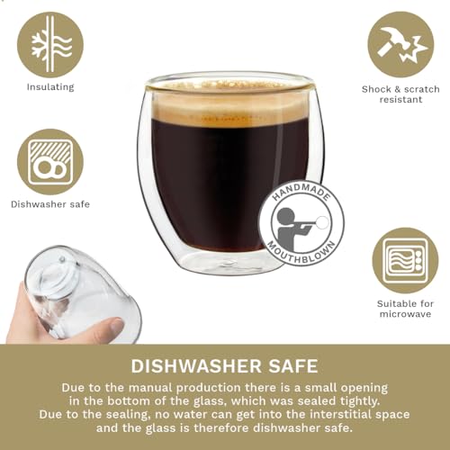 Creano Insulated Double Walled Espresso Glasses 100ml - Handmade Heat Resistant Mugs - Set of 2 - Image 3