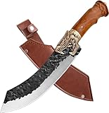 Purple Dragon Butcher Knife Forged in Fire Boning Knife Outdoor Camping Knife with Sheath Meat Cleaver Knife for Kitchen BBQ Gift Collection