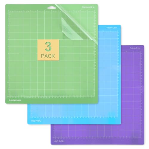 LEAZZLE 3 Piezas 12 x 12 Alfombrilla de Corte para Cricut Maker 3/Explore 3/Air/Air 2, 3 Diferente Adhesivas Tapete de Corte para Cricut, 30,5 x 30,5 CM (StandardGrip/LightGrip/StrongGrip)