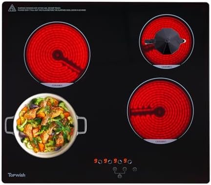 Topwish 4-burner ceramic hob, 4-burner ceramic hob, 60 cm recessed glass with 9 levels, safety lock, hot surface indicator, 6000W