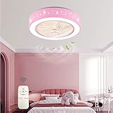 Eapmic 22'' Hidden Blade Blue Ceiling Fan w/LED Light and Remote Control Modern Acrylic Ceiling Fan Lamp Adjustable Wind Speed Living Room Decor 3 Color Fandelier Lamp with Timing Function (Pink)