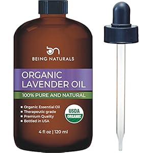 Organic Lavender Essential Oil – Huge 4 FL OZ – 100% Pure & Natural – Premium Natural Oil with Glass Dropper (Lavender Oil)