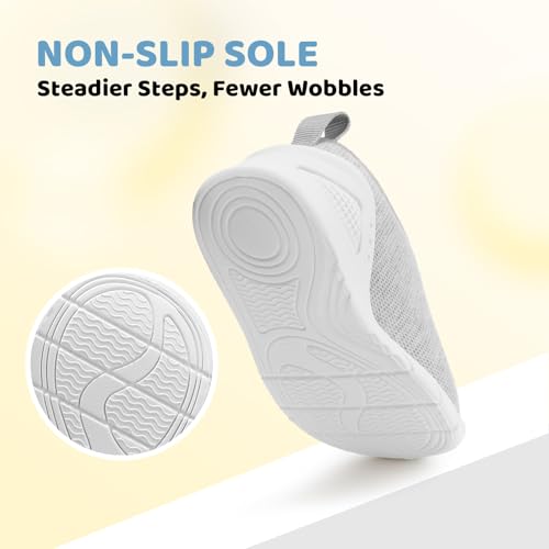 Baby Shoes Toddler Boy Girl Wide Toe Box First Walking Shoe Infant Barefoot Sneakers Non-Slip Babies Walker Newborn Soft Breathable Mesh Lightweight 6 9 12 18 24 Months Mix Light Grey Infant Size 4