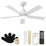 CubiCubi Ceiling Fan, 42' White Ceiling Fans with Lights and Remote/APP Control, Quiet, 3000-6500K Dimmable, Modern Ceiling Fan with Light for...
