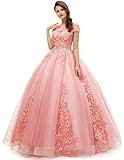 Okaybrial Women's Sweet 16 Quinceanera Dresses Blush Pink Off Shoulder Lace Long Prom Ball Gowns Size 6