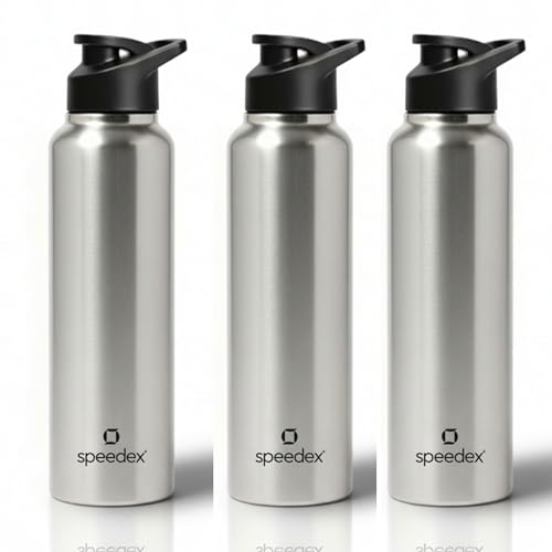 Image of Speedex Stainless Steel Water Bottle 1 Ltr, Leak Proof Sipper Cap, BIS Approved 1000 ml Metal Bottle For Daily, Office, School, Gym, Travel Use for Men, Women, Kids, Adults, Silver, Set of 3