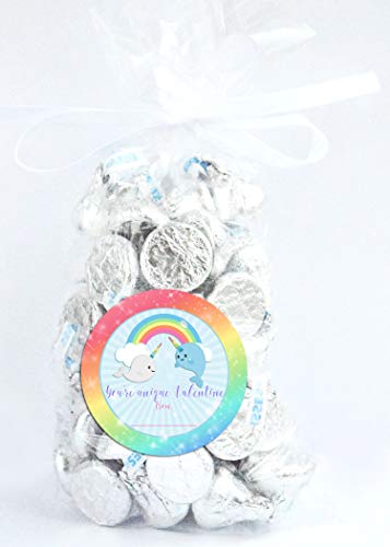 Narwhal Unicorn Of The Sea Valentine Party Favor Sticker Labels For Girls, 40 2" Party Circle Stickers By Amandacreation, Great For Classroom Valentines, Envelope Seals, Gifts & Treats #TOP3