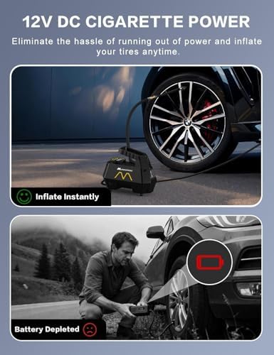 Tire Inflator Portable Air Compressor, 9.8Ft Cord-12V DC-Powered Air Pump for Car Tires, Car Accessories-Auto Fast Pump with Digital Pressure Gauge, LED Light for Car, Motorcycle Bicycle Ball Balloons - 4