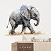 RoyoLam Cute Walking Little Elephant Wall Decal Nursery Animal Wall Sticker Removable Peel and Stick Wall Art Decor for Kid Baby Classroom Preschool Living Room Playroom Bedroom School