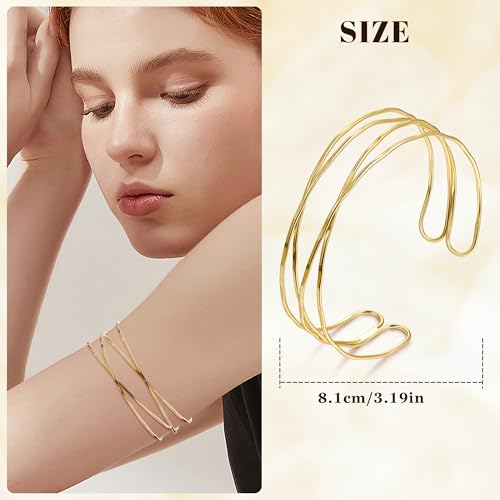 3Pcs Arm Cuff for Women Open Upper Arm Cuff Bangle Armlet Gold Silver Adjustable Armband Arm Bracelet Set3