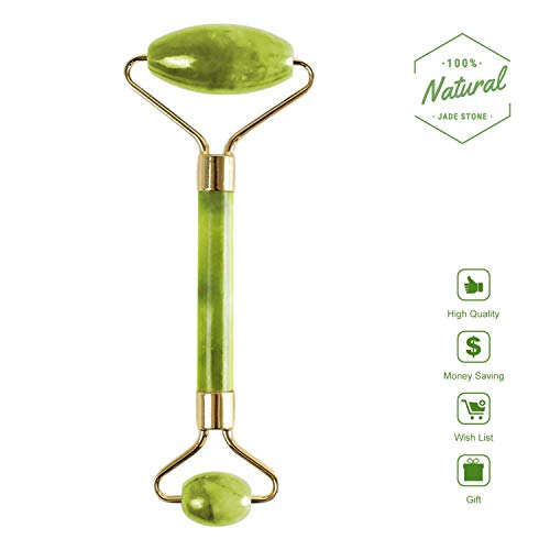 Ximalay Jade Roller for Face, Anti-Aging Facial Natural Jade Stone Roller Massage - Lymphatic Drainage, Wrinkle, Puffiness, Therapy with Magnetic Case (Green)