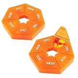 Deke Home - Small Weekly Pill Organizer (2 Pack), Round Pill Dispenser for Travel, Mini Pill Organizer, Compact Medicine Holder, Pill Sorters 7 Days, Portable Vitamin Container, BPA Free (Food Grade)