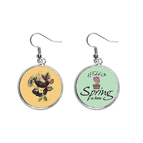 Pendientes de flores de color rosa con hojas colgantes de primavera