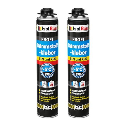 Isolbau B2 Dämmstoffkleber - 2 x 750 ml Perimeterkleber für EPS- & XPS-Platten - 1K PU-Klebeschaum für Dämmung und Isolieren