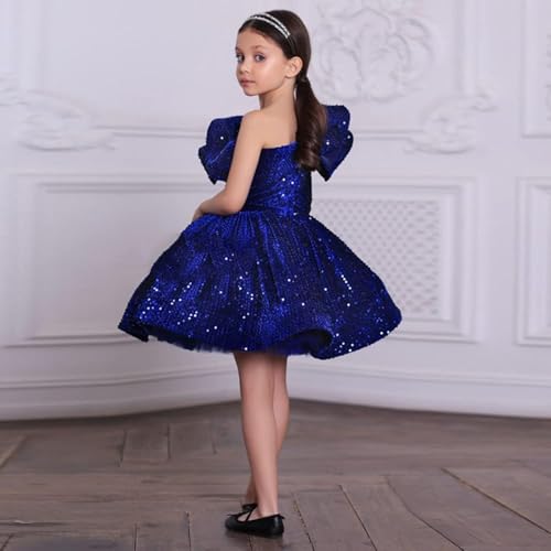 Long Sleeve Short Mini Girl Pageant Dresses Sparkly Sequins One Shoulder Flower Girl Gowns 2025 TJ184