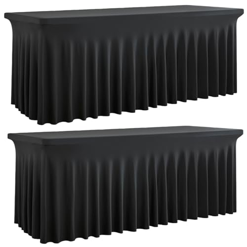 Image of Outpain Black Spandex Table Clothes for 5 Foot Rectangle Tables-2Pack 5FT Spandex Fitted Table Cover, Wrinkle Free Tablecloths with Skirt for Parties, Wedding, Birthday, Banquet, Festival