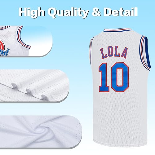 Resbai Youth Basketball Jersey For Kids Lola #10 Space Movie Jerseys Halloween 90S Sports Jersey #10 White Large thumb #1