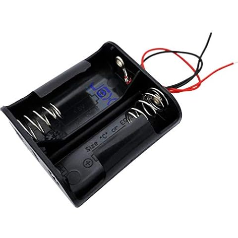 Jex Electronics Two/Twin/2X C DIY Battery Holder Case Box Base 3V Volt PCB Mount with Bare Wire Ends Cover