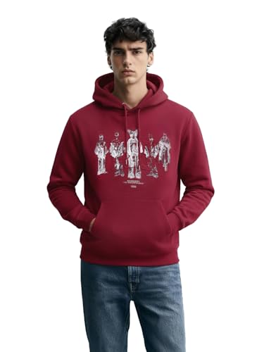 Sweat-shirt à capuche manches longues homme bordeaux chaud taille 46